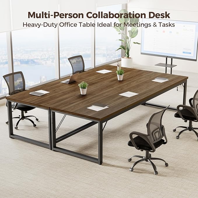 Mericonia 63 Inch Large Computer Desk, 1" Thick Heavy Duty Industrial Office Desk, Modern Simple Study Writing Table for Home Office Bedroom Workstation, Walnut