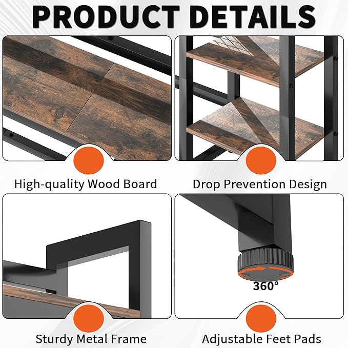 Desktop Shelf, 32.3'' Desktop Organizer Shelf for Computer Monitor, 4 Tier Hutch Storage Rack for Home Office Dorm, Rustic Brown