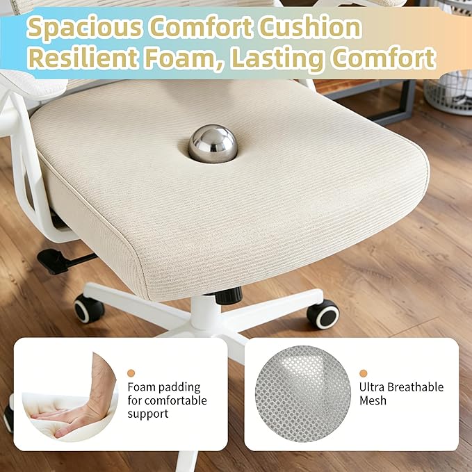 Ergonomic Office Chair - 350LB Comfy Desk Chairs with Adjustable Headrest and Lumbar Back Support, Mesh Computer Chairs with Wheels and Arms for Home Office, Study