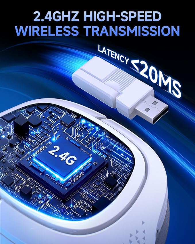 2.4GHz Wireless Gaming Headsets for PS5, PS4, PC, Switch - Bluetooth 5.4 Gaming Headphones with Noise Canceling Mic, Low Latency Connection, 3D Immersive Surround Sound, 30H Battery, White