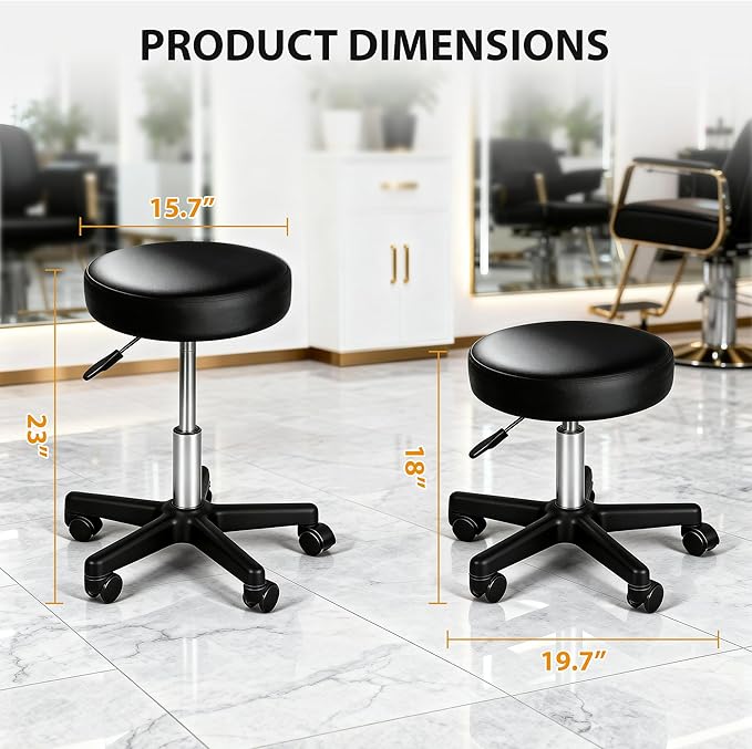 Nova Microdermabrasion Rolling Stool with Wheels Swivel Salon Stool Adjustable Drafting Tattoo Office Chair for Massage Bar Kitchen Spa Shop with Thick Cushion
