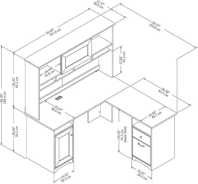 Bush Home Cabot 60W L Shaped Computer Desk with Hutch and Storage in White, 60-inch Corner PC Workstation for Home Office