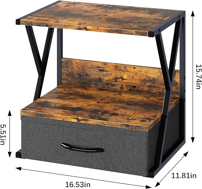 aboxoo Printer Stand for Desk with Storage Drawer, 2 Tier Desktop Or UnderDesk Shelf, Multi-Purpose Desk Organizer for Home Office, fit Fax Machine/3D Printer/Scanner, Rustic Brown