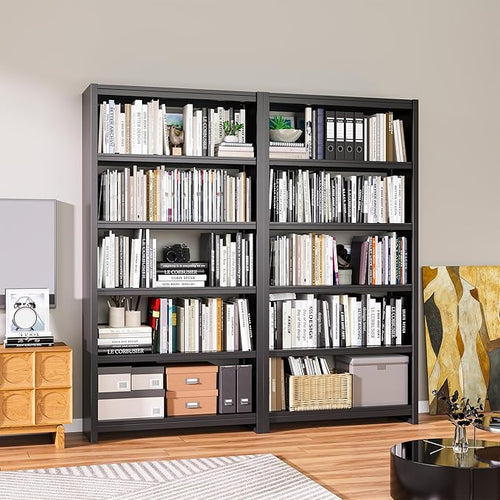 Bookshelf,5 Tier Bookshelves,69" Tall Metal White Bookcase,Install Simple Bookshelves for Bedroom, Living Room,Home Office/Library (Black)