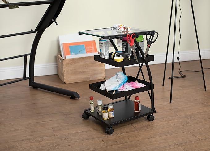 SD Studio Designs Modern Triflex Mobile Storage Taboret for Arts and Crafts, Charcoal/Clear Glass