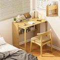 Bamboo Foldable Desk, Folding Desks for Small Spaces, Mid Century Small Computer Desk with Bookshelf for Bedroom Home Office, Natural