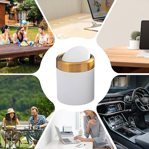 Mini Trash Container - Compact Garbage Bin, Tiny Rubbish Holder | Small Litter Basket, Sleek Circular Swing Cover Top, Durable 304 Steel Waste Compartment Decorative Piece Bathroom, Dorm, Car, Work De