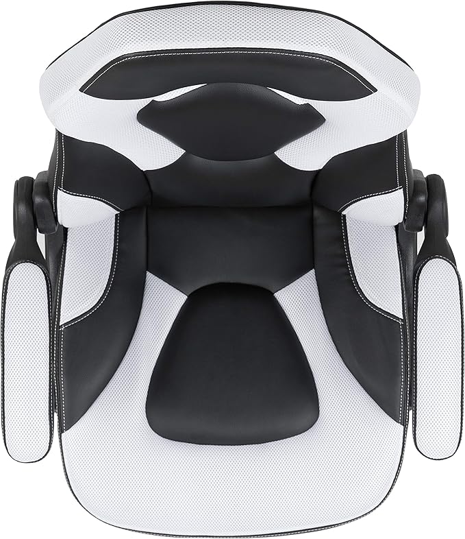 Flash Furniture X10 High-Back LeatherSoft Racing Style Gaming Chair with Flip-Up Arms, Ergonomic Padded Swivel Computer Chair, White/Black