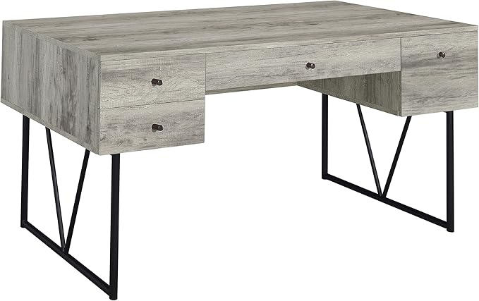 Rustic Industrial Writing Desk with 4 Drawers 63" Wide Sonoma Grey Driftwood Finish Computer Desk Sturdy Metal Frame Office Desk for Home Office Study Student & Gaming Setup