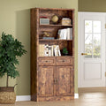 BORNOON 70.1" Tall Bookshelf with Drawers & Cabinet, 5-Tier Floor Standing Bookcase with Storage Doors, Adjustable Shelves & Metal Handles, 31.5" Wide Organizer for Home Office, Living Room