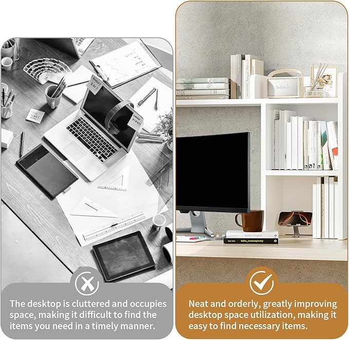 AQQHSAIN Desk Storage Hutch Wood Desktop Book Shelf with 5 Shelves Countertop Desk Hutch for Computer Multipurpose Desk Display Rack Desk Shelf Storage Organizer for Office Dorm Office Home