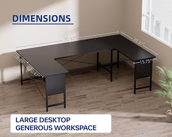 Pamray 71 Inch Large Computer Desk with Power Outlets,U Shaped Corner Desk for Home Office Work and Gaming Marble