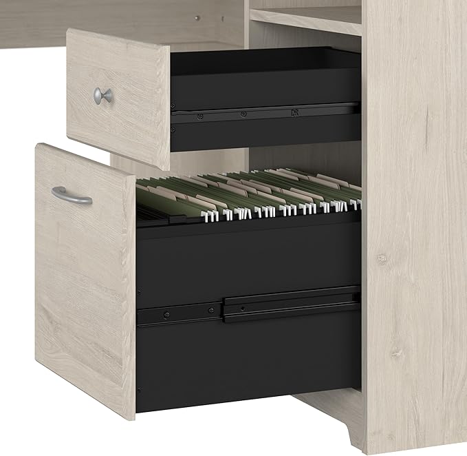 Bush Home Cabot L Shaped Desk with Hutch, Corner Desk with Storage for Home Office in Linen White Oak, 60W L Shaped Computer Desk