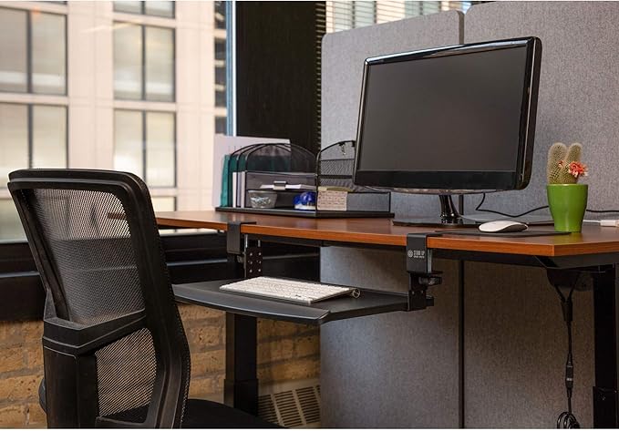 Stand Up Desk Store Compact Clamp-On Retractable Adjustable Height Under Desk Keyboard Tray | for Desks Up to 1.5" (Small, 24.5" Wide)