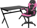 Flash Furniture Optis Black Gaming Desk and Pink/Black Racing Chair Set with Cup Holder, Headphone Hook & 2 Wire Management Holes