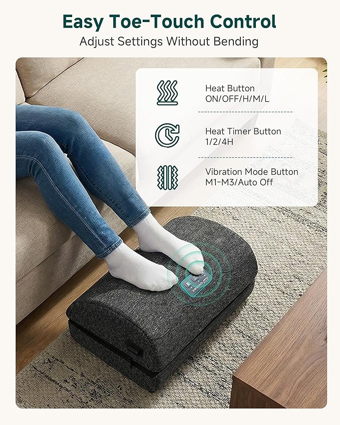 Heated Foot Rest for Under Desk at Work, Foot Stool with Vibration Massage, 3 Heat Levels, Ergonomic Memory Foam Feet Warmer Heater