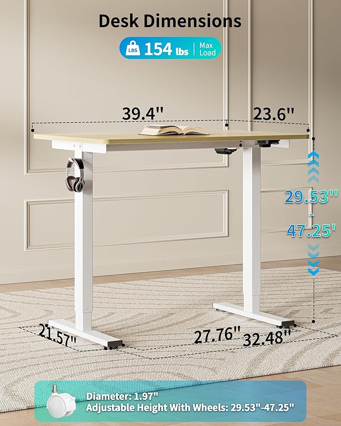 BIZUM 39.4" Small Electric Standing Desk Height Adjustable, Whole Piece Stand Up Computer Desk Work Study Writing Gaming Desks for Home Office Oak