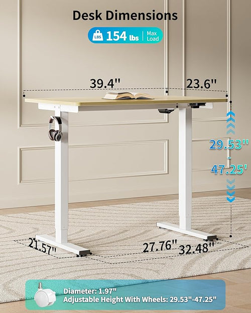 BIZUM 39.4" Small Electric Standing Desk Height Adjustable, Whole Piece Stand Up Computer Desk Work Study Writing Gaming Desks for Home Office Oak