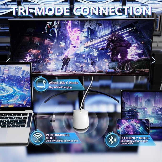 MAMBASNAKE Attack Shark X11SE Lightweight Wireless Gaming Mouse, Tri-Mode 2.4G/USB-C Wired/BT, 22K DPI, PAW3311 Optical Sensor, 59g, 5 Programmable Buttons, 300mAh Battery for PC/Mac(White)