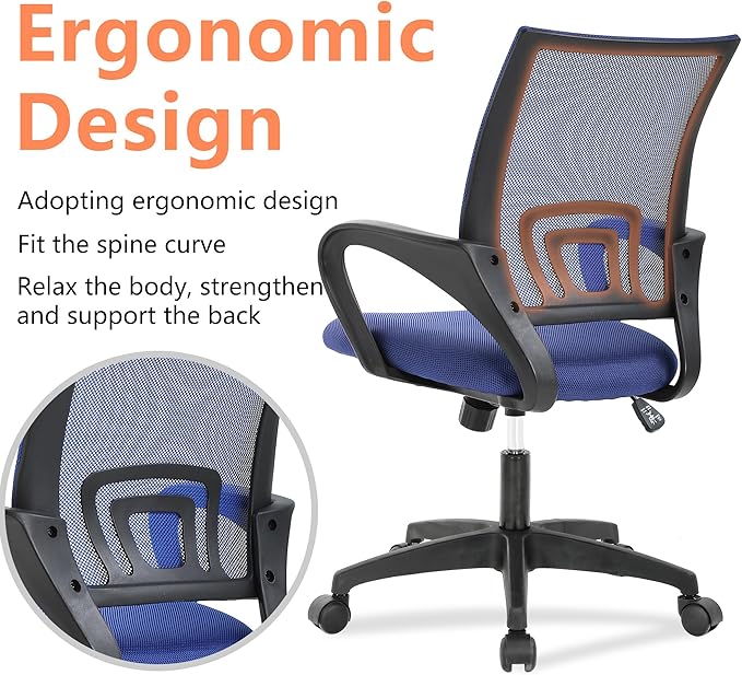PayLessHere Home Office Chair Desk Computer Chair Adjustable Ergonomic Chair Lumbar Support Armrest Executive with High Density Mesh 360 Degree Swivel Chair for Adults Chair (Pack of 1, Blue)