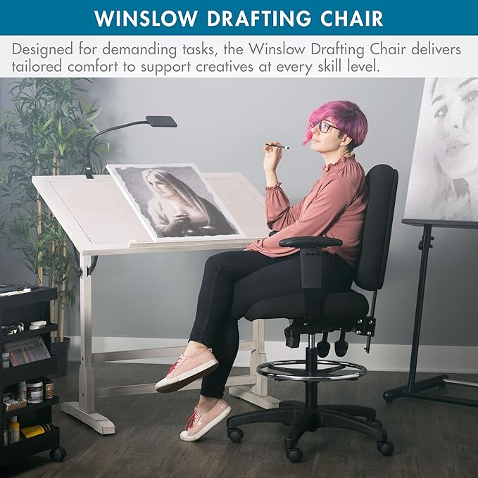 Studio Designs Winslow Drafting Work Chair with Foot Rest - Adjustable Height Chair - Contoured for Desk or Drafting Table