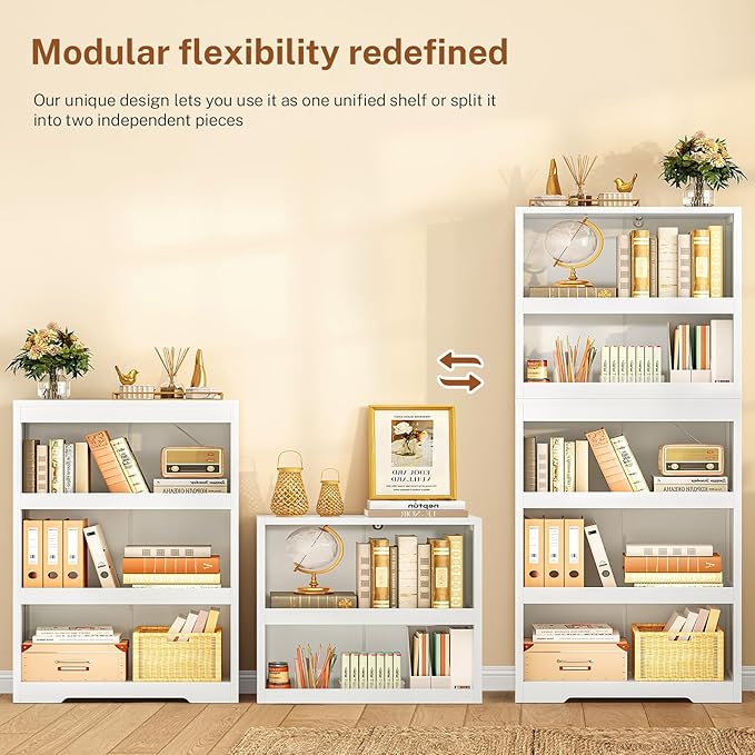 TEENFON 64.2" Bookcase, 5-Tier Open Bookshelves and Bookshelf, Freestanding Display Storage Shelves with Storage Cabinet for Bedroom, Living Room and Office