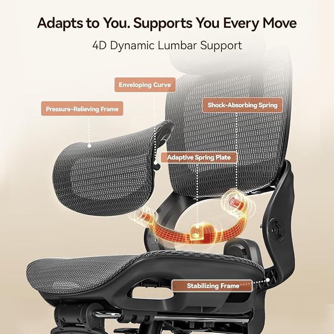 SIHOO B100 PRO Ergonomic Office Chair with Footrest, Mesh Office Chair with Adaptive Lumbar Support, Computer Chair with Wide Headrest, Desk Chair with 360° Rotatable Flip-Up Armrests, Ebony