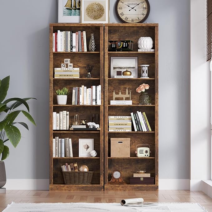 BORNOON 75" Tall Bookshelf, 6-Tier Floor Standing Bookcase with 2 Adjustable Shelves, 24" Wide Open Storage Shelf, Modern Display Organizer for Home Office, Living Room, Bedroom, Study