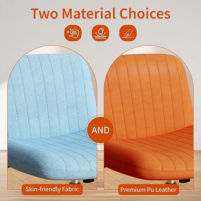 Meilocar Criss Cross Chair with Wheels, Cross Legged Office Chair, Armless Office Chairs Adjustable Height Swivel Tilting Fabric Vanity Chairs for Home Bedroom (Blue)