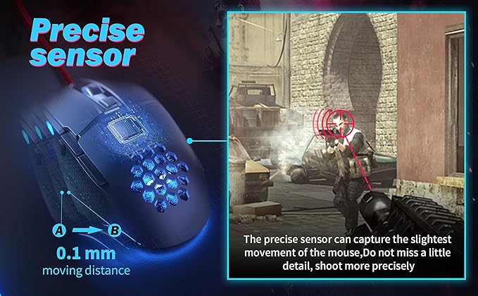 C309 Wired Gaming Mouse, RGB Gaming Mouse with Side Buttons, High-Precision Adjustable 12800 DPI, Adjustable Weights, 6 Programmable Buttons, Gaming Mice Ergonomic Computer Mouse (C303-12800 DPI)