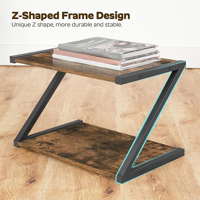 YATINEY Desktop Printer Stand, 2-Tier Printer Table with Storage Shelf, Under Desk Printer Stand for Office, Open Organizer Shelf, Easy Assembly, Rustic Brown PS02BR