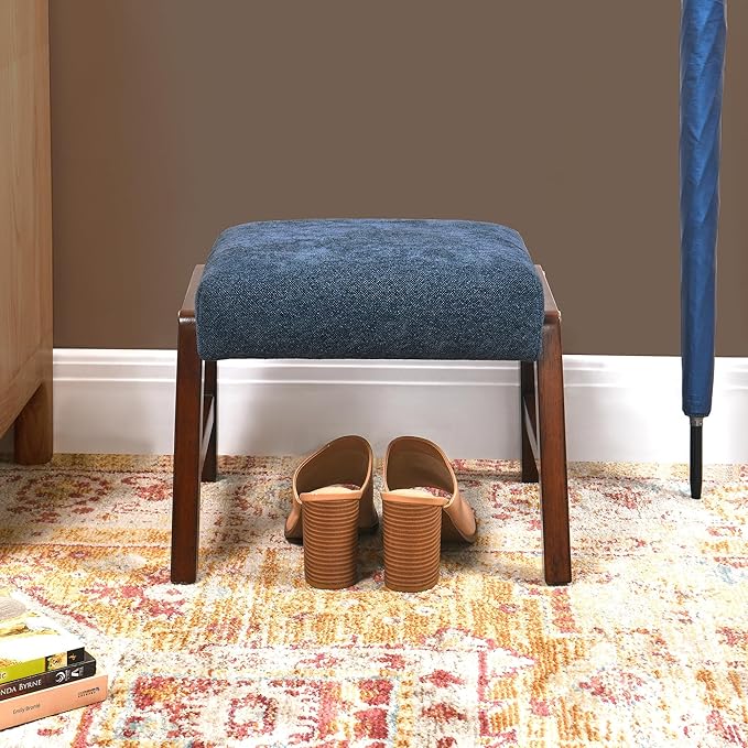 Small Footstool Ottoman, 11.8" H Fabric Wooden Foot Rest Ottoman with Wood Legs, Small Foot Stool Sofa Footrest Extra Seating for Living Room Entryway Office, Royal Blue