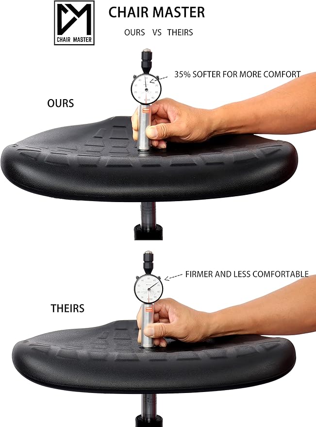 Chair Master-Heavy Duty Ergonomic Drafting Stool Black-Easy to Clean-Largest (20") Adj. Footring and Base (26") on the Market. Seat Ht Range (23"-33"). for Home, Auto, Lab, Cleanroom. Durable.