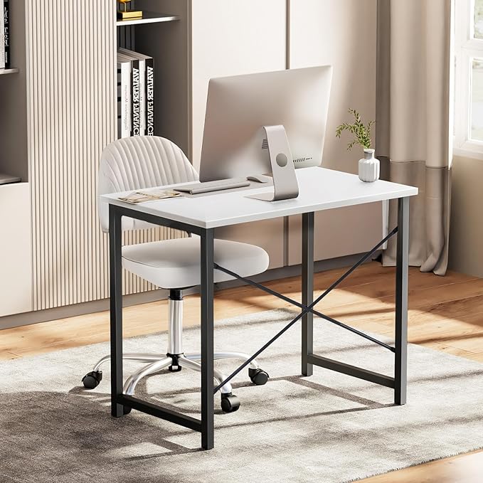 OLIXIS 47 Inch Computer Office Desk for Small Spaces, Writing Gaming Work Desk Modern Study Table with Metal Frame Home Bedroom, White