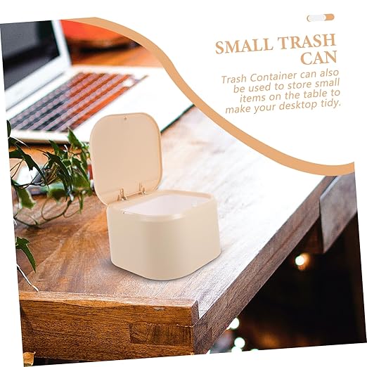 Slim Desktop Waste Bin Pressing Type Small Rubbish Can Lidded Garbage Bin for Table for Office Study Bedroom