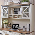 RedLemon 42" Farmhouse Desk Hutch with Sliding Barn Door and Ample Storage/Display Space, Only Match Farmhouse Desk (Antique White)