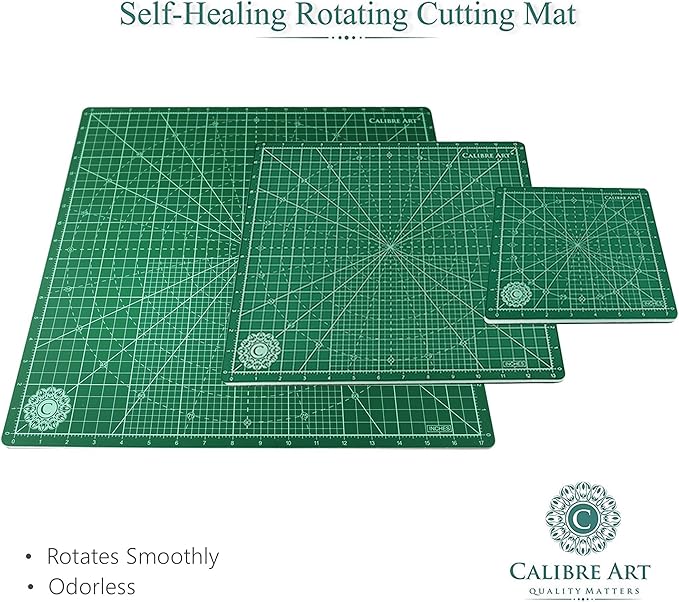Calibre Art Rotating Self Healing Cutting Mat 14x14 (13" Grid), Perfect for Quilting & Art Projects