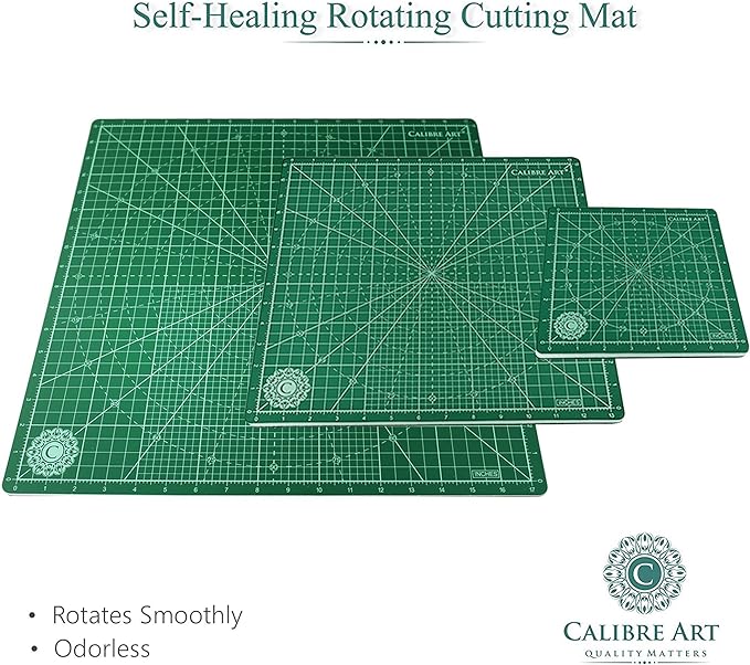 Calibre Art Self Healing Rotating Cutting Mat 18x18 (17" Grid), Perfect for Quilting & Art Projects