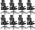 ALLGOD Ergonomic Office Chair, Mesh Desk Chair with Lumbar Support, High Back Home Office Chair with Adjustable Headrest and Flip-Up Arms, Comfortable Computer Chair, Thick Cushion,Black-8 Pack