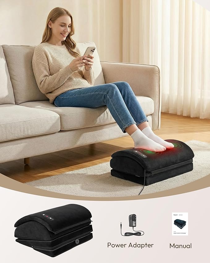 Heated Foot Rest for Under Desk with Vibration Massage, Memory Foam Desk Foot Stool with 4 Adjustable Heights, Ergonomic Foot Rest for Pain Relief, Non-Slip Office Footrest with 3 Heat Levels & Timer