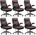 BESTFAIR Office Chair, Ergonomic Computer Desk Chairs with Lumbar Support for Lower Back Pain Relief, Executive Leather Home Chair Comfy with Padded Flip-up Armrests, Coffee, 6-Pack