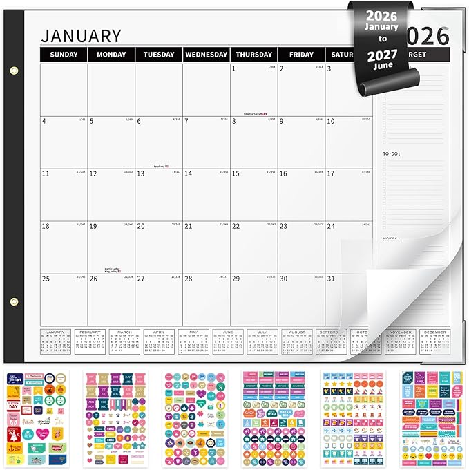 Ospelelf Desk Calendar 2026-2027 Large 22"x17" Monthly Family Planner Pad with Protective Cover 18 Months January 2026 - June 2027 Black