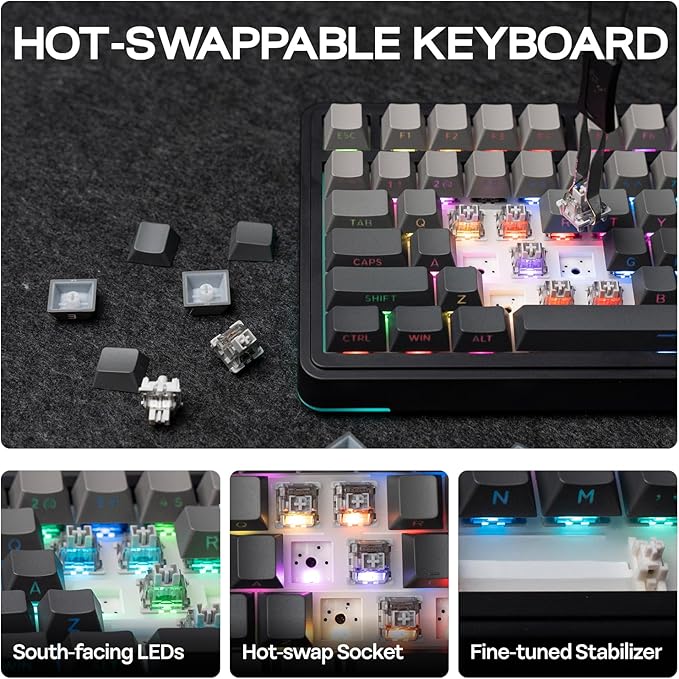 EPOMAKER EA75 75% RGB Gaming Mechanical Keyboard, 2.4GHz/Type-C/BT Creamy Wireless Keyboard with Knob, Shine Through PBT Keycaps, Hot Swappable for Gamers (Black Gradient, Reaper Switch)