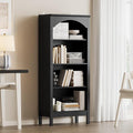 Arched Bookshelf with 4 Tier Open Shelves, 56" Tall Wood Bookcase with Adjustable Shelves, 24" Wide Floor Standing Display Storage Shelf for Home Office, Kitchen, Study and Living Room, Modern Black