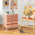 Moccha 12-Drawer Rolling Storage Cart - Utility Cart on Wheels with Lockable Casters for Craft Art Supply Paper Salon, Mobile Drawer Carts for Classroom Teacher School Office (Peach)