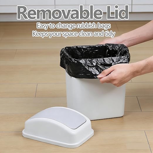 1.8 Gallon Small Waste Bin with Swing Lid, Plastic Bathroom Garbage Can, Gray