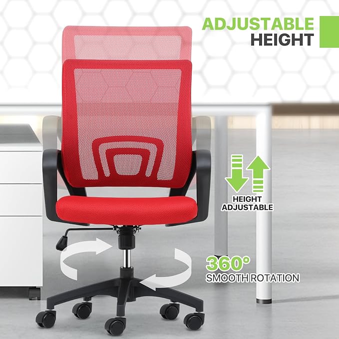 Magshion Office Chair Pack of 2, Ergonomic Mid-Back Mesh Desk Chair, Rolling Computer Chair with Lumbar Support & Comfy Armrests for for Gaming, Work, Study, 300 Lbs Capacity, Red