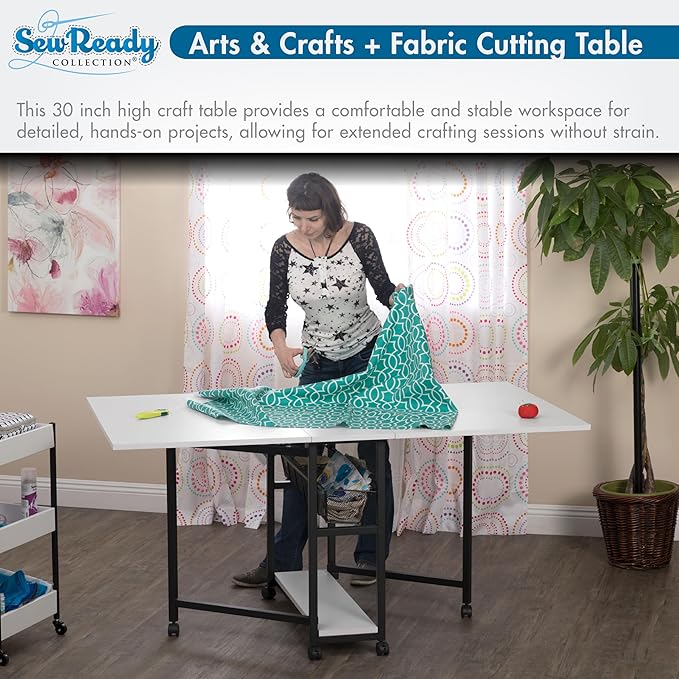 Studio Designs Sew Ready Fabric Sewing/Cutting Standing Table with Organizers - 58.75" W x 36.5" D x 30" H - Charcoal / White