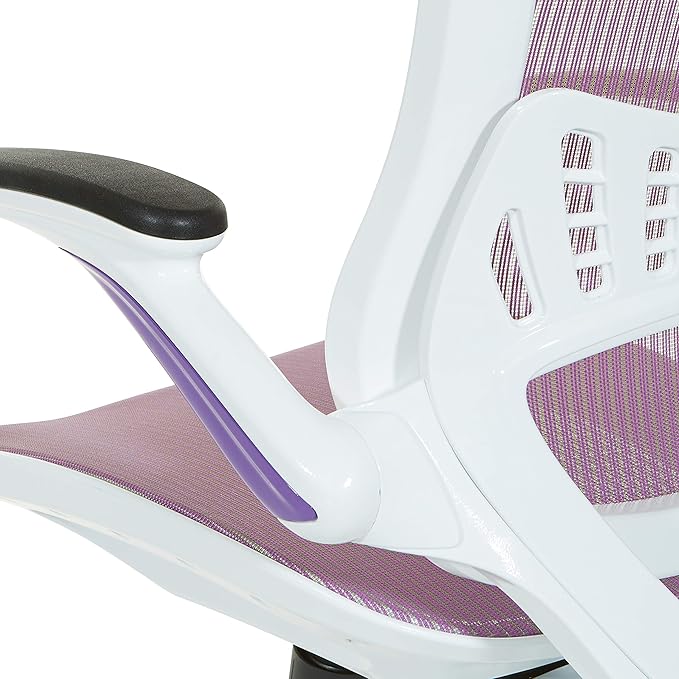 OSP Home Furnishings Riley Ventilated Manager's Office Desk Chair with Breathable Mesh Seat and Back, White Base with Purple