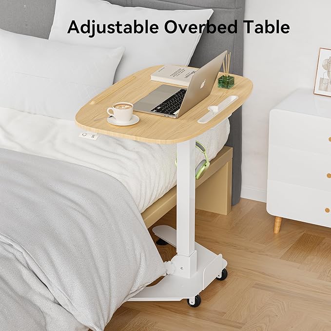 WALKINGDESK Folding Pneumatic Height Adjustable Mobile Standing Desk with 90° Tiltable Tabletop, 27.2x18.9 Inch Portable Laptop Desk with Wheels, Holds Up to 66.1lbs for Home Office, Study, Oak